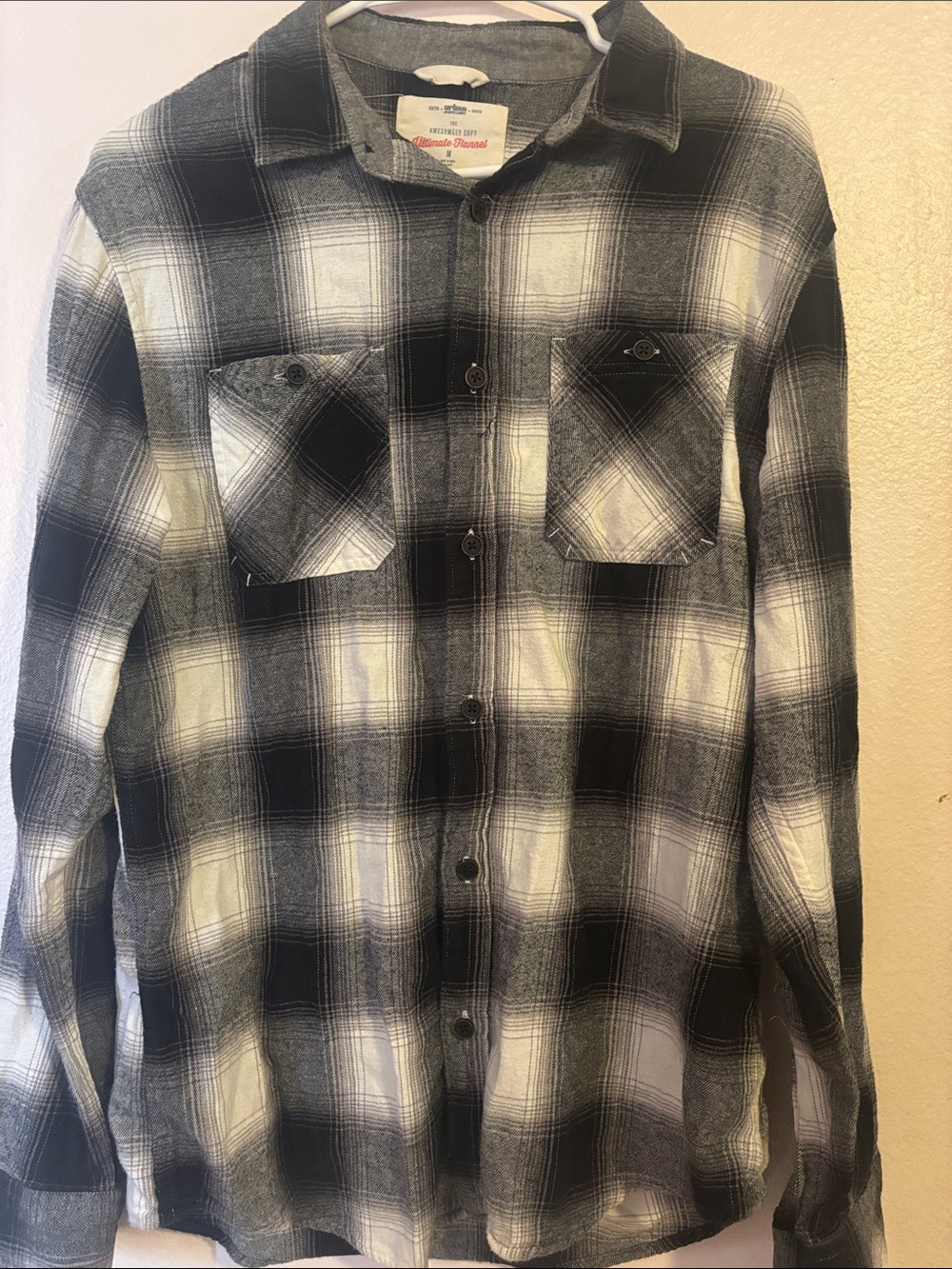 urban pipeline Grey & White Plaid Flannel Shirt Size M